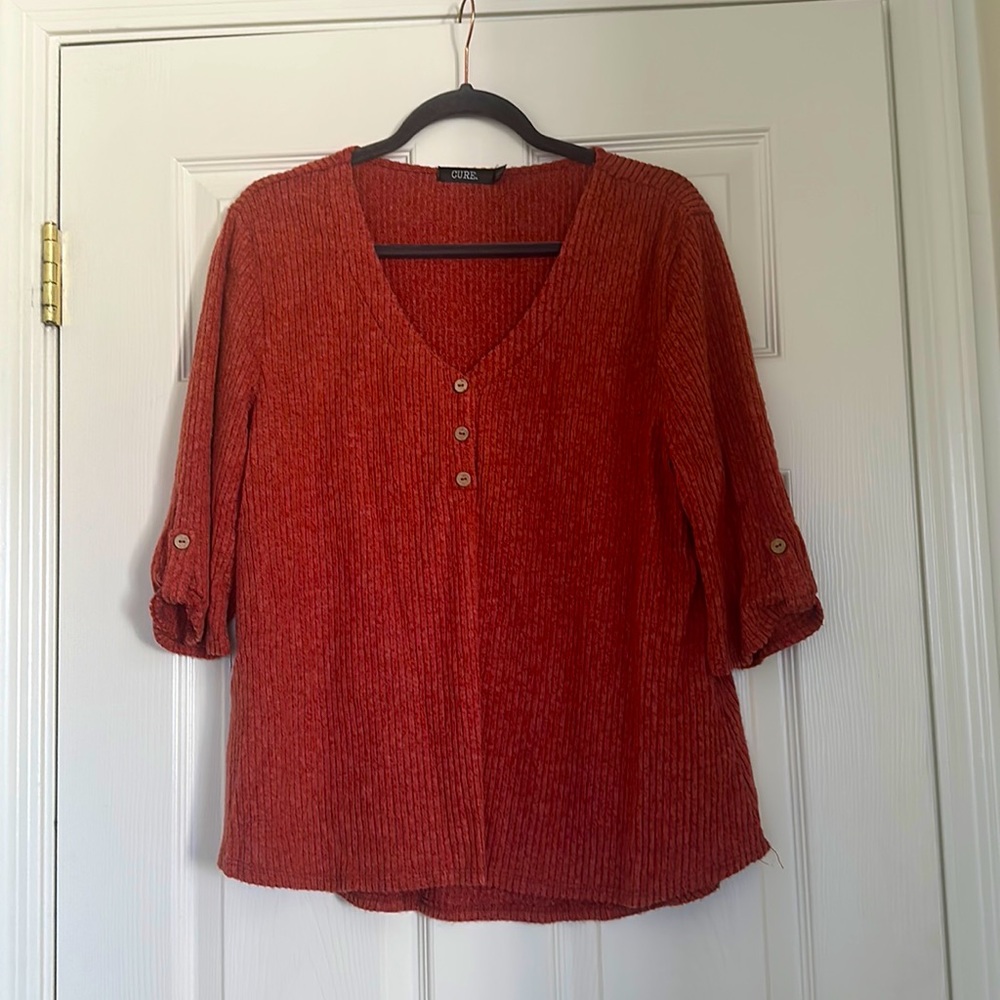 Ribbed Orange Half-Sleeve Top